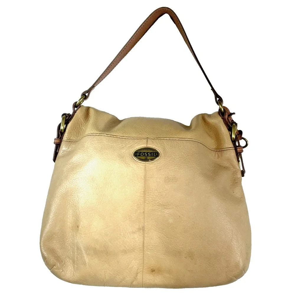 Fossil Explorer Leather Hobo Bag‎ Long Live Vintage Tan Cowhide Adjustable Strap